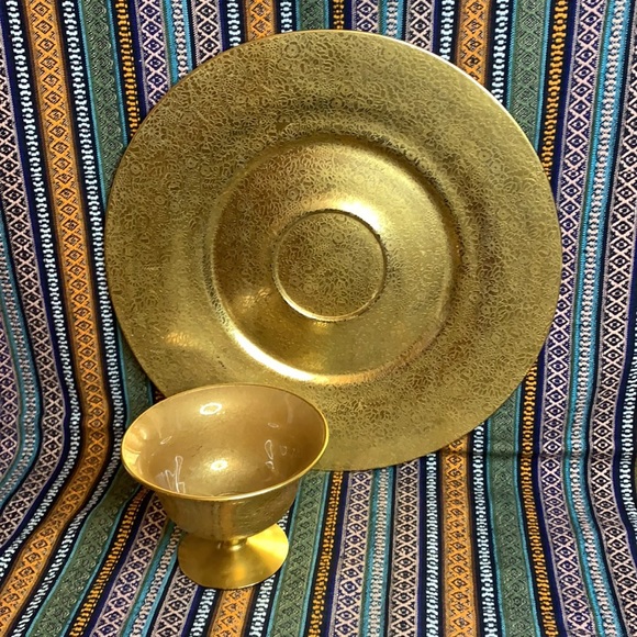 Art Deco 24k gold embossed glass chip dip / veggie / fruit tray & dish - Picture 10 of 13